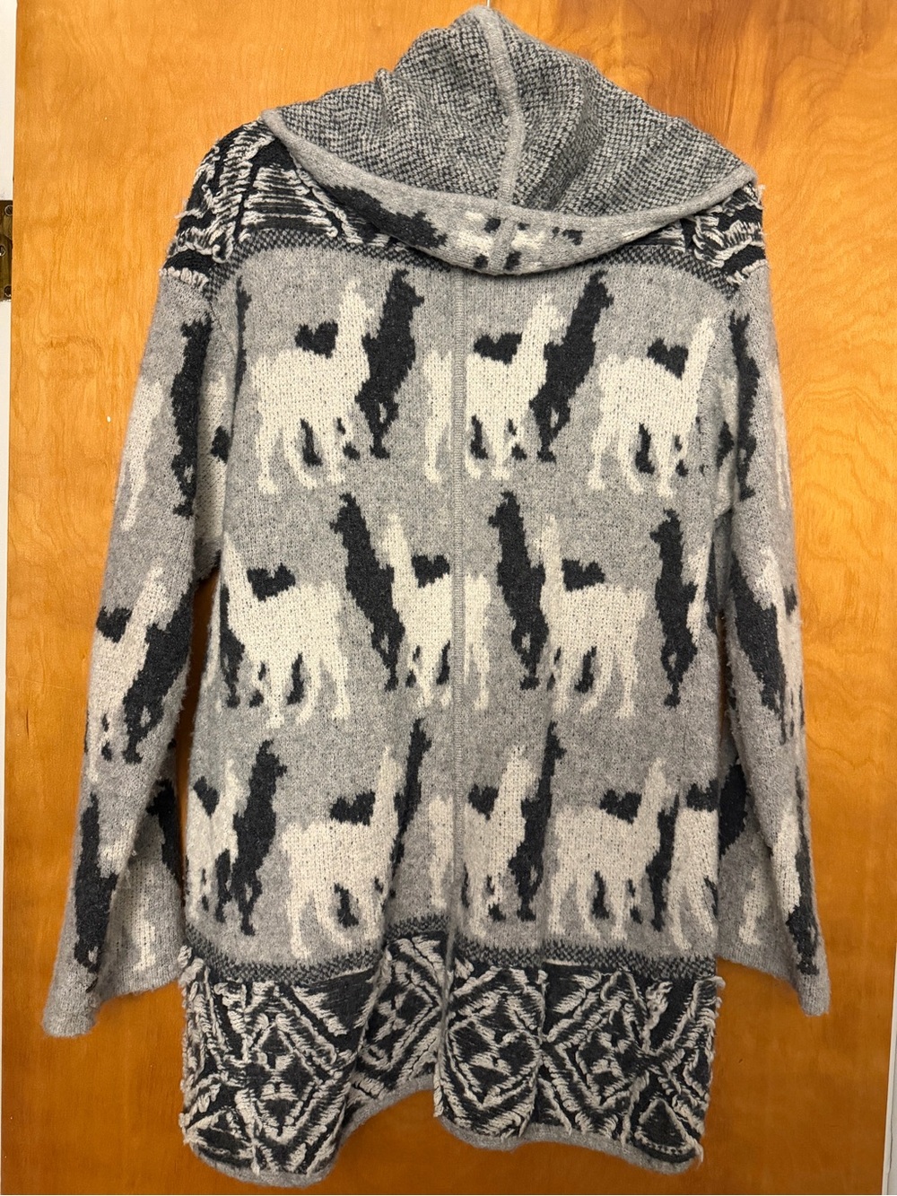 VGUC Anthropologie Cozy Gray Alpaca Llama Hooded Cardigan size Small
